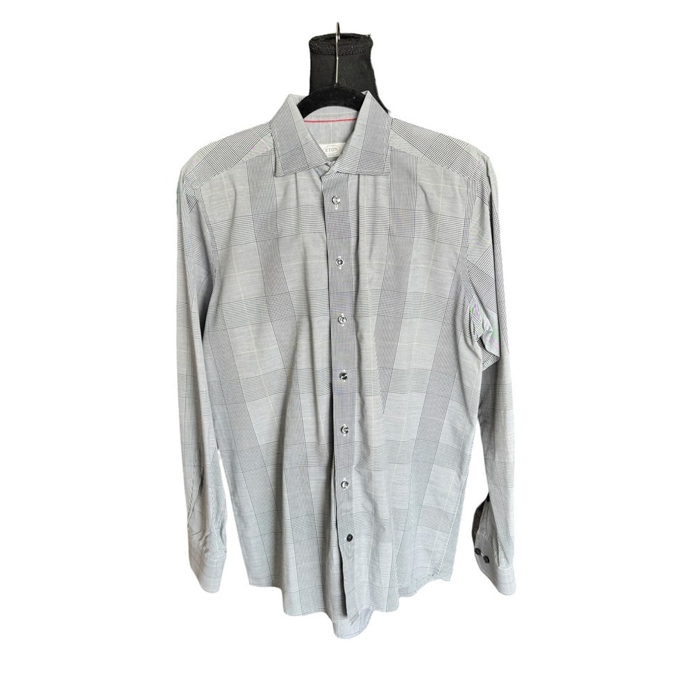 Eton Contemporary Gray Plaid Dress Shirt Size 16 / 41 Luxury Euro Classic Office